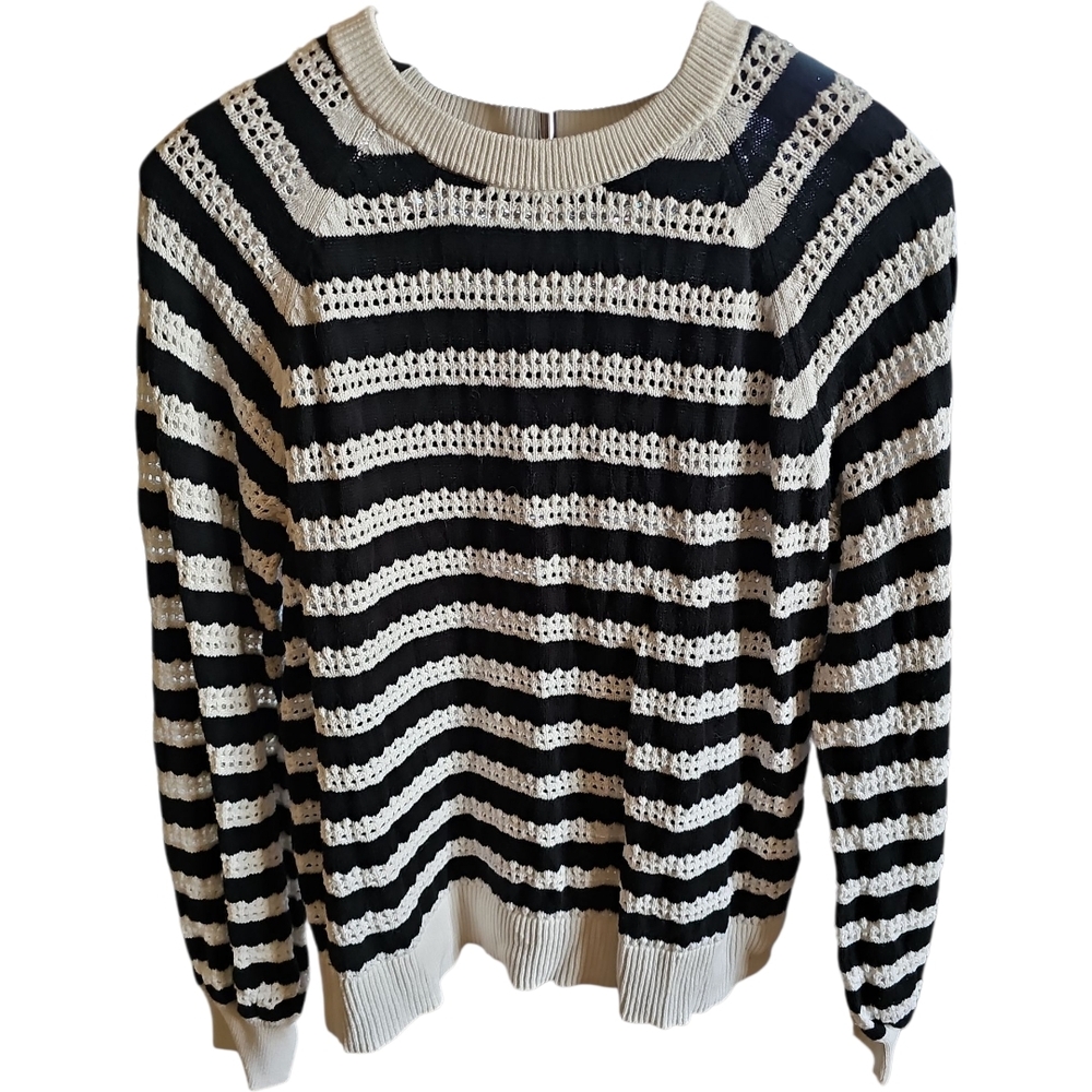 Black and White Striped Knit Women's Sweater